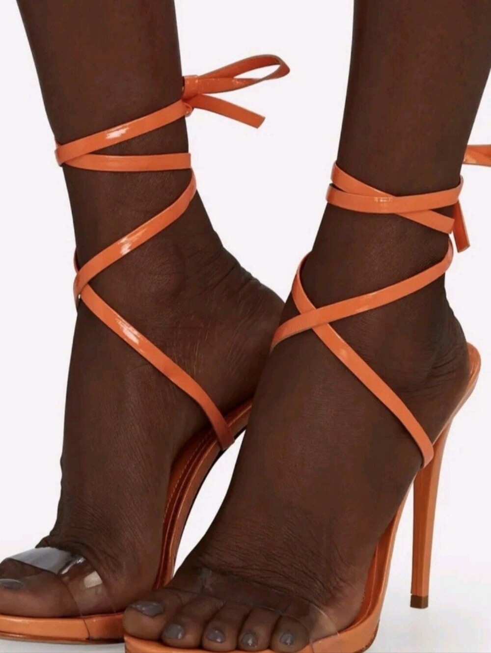 SCHUTZ Orange Lace-Up Strappy High Heel Sandals